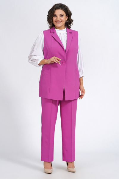 Деловой демисезонный комплект из жилета, блузки и брюк Пинск-Стиль 124 фуксия - фото 1