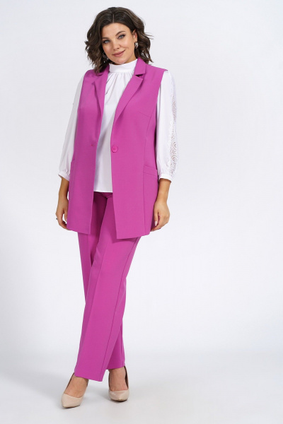 Деловой демисезонный комплект из жилета, блузки и брюк Пинск-Стиль 124 фуксия - фото 5