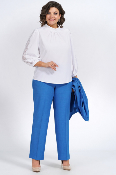 Деловой комплект из жилета, блузки и брюк из текстиля Пинск-Стиль 124 василек - фото 12