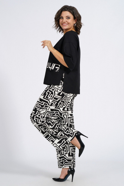 Модный демисезонный комплект из жилета, блузки и брюк Пинск-Стиль 135 черный_белая_геометрия - фото 7