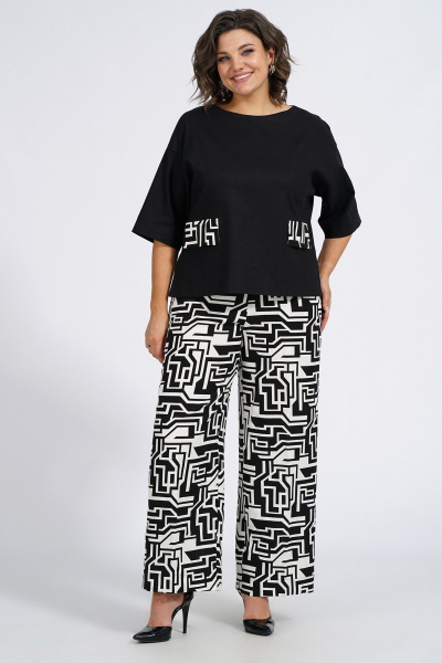 Модный демисезонный комплект из жилета, блузки и брюк Пинск-Стиль 135 черный_белая_геометрия - фото 5