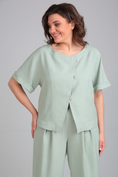 Женский костюм из льна-вишера брюки и жакет на каждый день Michel chic 1337/1 светло-зеленый - фото 7