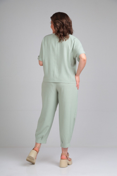 Женский костюм из льна-вишера брюки и жакет на каждый день Michel chic 1337/1 светло-зеленый - фото 5