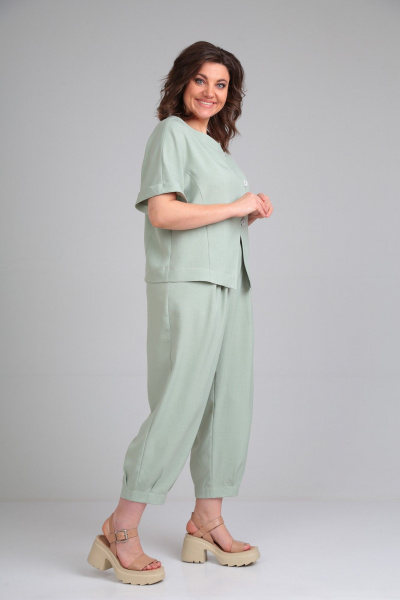 Женский костюм из льна-вишера брюки и жакет на каждый день Michel chic 1337/1 светло-зеленый - фото 4
