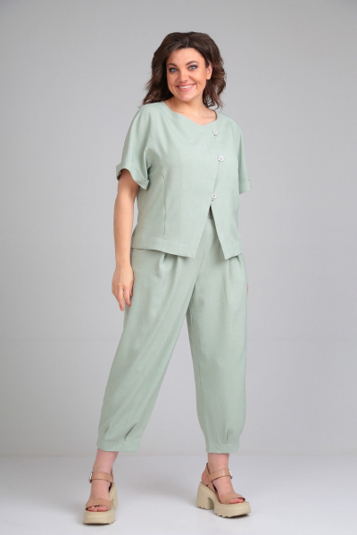 Женский костюм из льна-вишера брюки и жакет на каждый день Michel chic 1337/1 светло-зеленый - фото 1