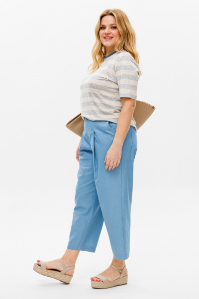 Летний брючный костюм из хлопка с принтом и коротким рукавом Michel chic 1370 голубой,серый - фото 4