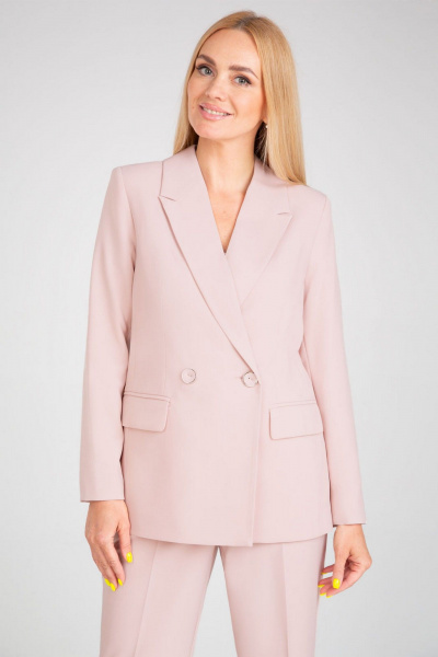 Деловой брючный костюм из текстиля с высокой посадкой IVARI 10609 пудра - фото 4