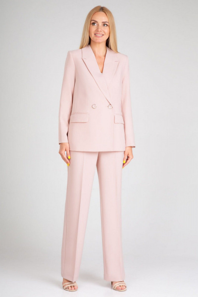 Деловой брючный костюм из текстиля с высокой посадкой IVARI 10609 пудра - фото 1