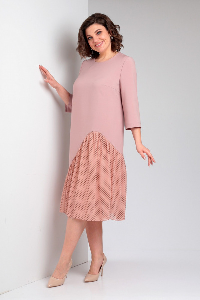 Платье из шифона и капул с асимметричным подолом, розовое Liona Style 756 персиковый - фото 2