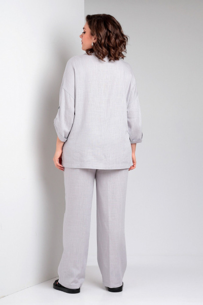 Комплект блузон и брюки из льна для ежедневного стиля, серый Liona Style 871 жемчужный - фото 4