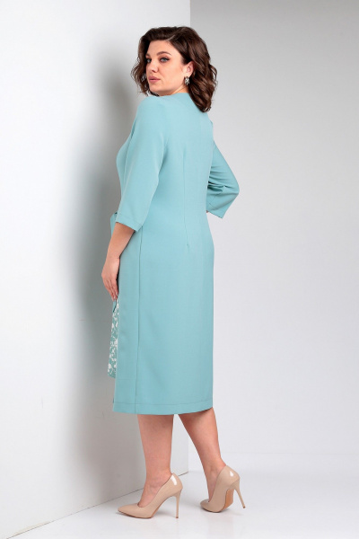 Платье полуприлегающее с V-образным вырезом из текстиля, бирюзовое Liona Style 896 лазурный - фото 3