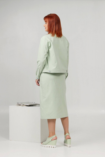 Джинсовый костюм жакет и юбка с карманами и клапанами Соджи 608 мятный - фото 4