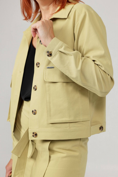 Джинсовый комплект жакет и юбка с клапанами и разрезами Соджи 608 горчичный - фото 6