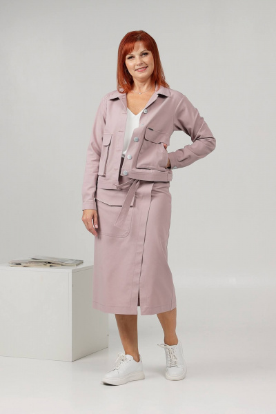 Костюм джинсовый жакет и брюки свободного кроя Соджи 608 сиреневый - фото 2