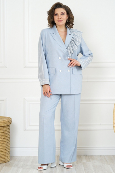 Деловой костюм жакет и штаны широкого силуэта Alani Collection 2117 голубой - фото 3