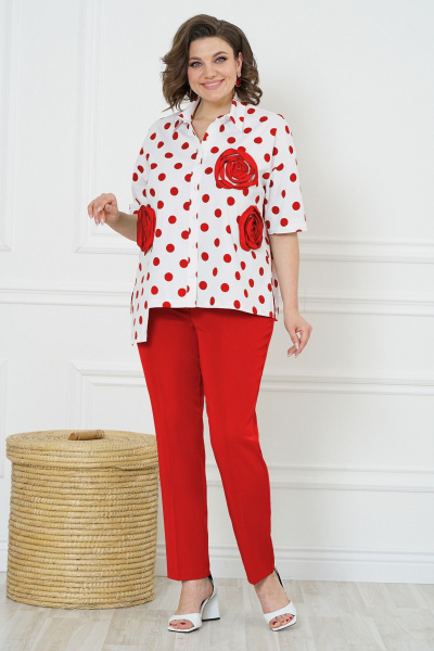 Блуза, брюки Alani Collection 2123 красный_горох - фото 1
