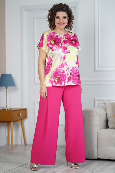 Блуза с поясом и брюки полуприлегающие из текстиля Alani Collection 2102 - фото 1