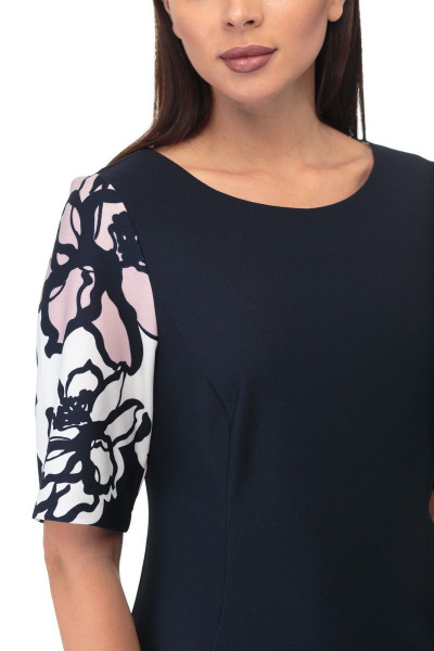 Элегантное платье из трикотажа с рельефами и принтом Anelli 572 синий - фото 2