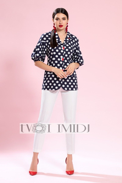 Брюки, жакет Твой имидж 1253 темно-синий+ белый - фото 4