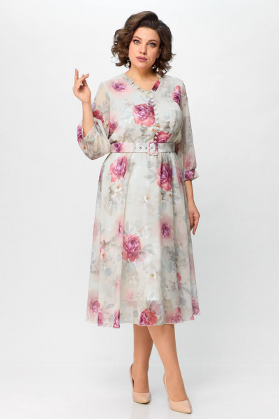 Мультиколор платье приталенное шифон с рюшей и воланами Slaviaelit 526-1 - фото 2