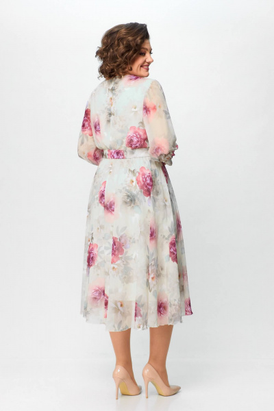 Мультиколор платье приталенное шифон с рюшей и воланами Slaviaelit 526-1 - фото 6