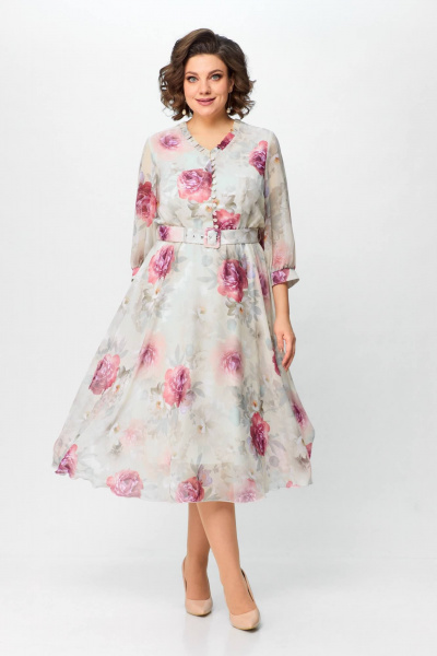 Мультиколор платье приталенное шифон с рюшей и воланами Slaviaelit 526-1 - фото 3