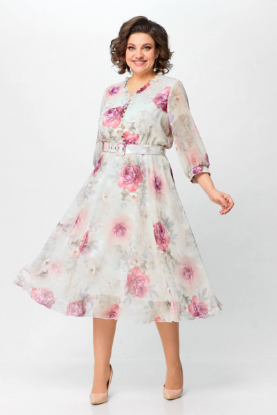 Мультиколор платье приталенное шифон с рюшей и воланами Slaviaelit 526-1 - фото 4