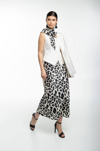 Юбка из шёлка армани с широкой резинкой в летнем стиле Kiwi 1013 лео_молоко - фото 1
