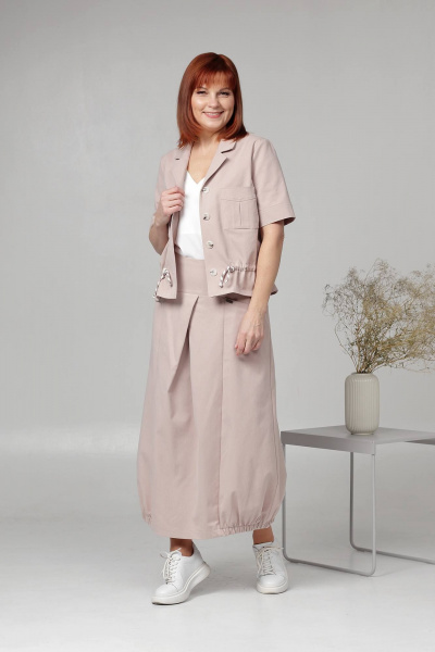 Жакет и широкой юбкой из хлопка бежевый на каждый день Соджи 605 бежевый - фото 3