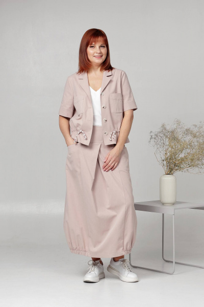 Жакет и широкой юбкой из хлопка бежевый на каждый день Соджи 605 бежевый - фото 1