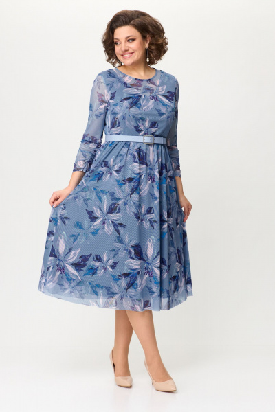 Летнее платье из сетки с V-образными кокетками Bonna Image 888 голубой - фото 8