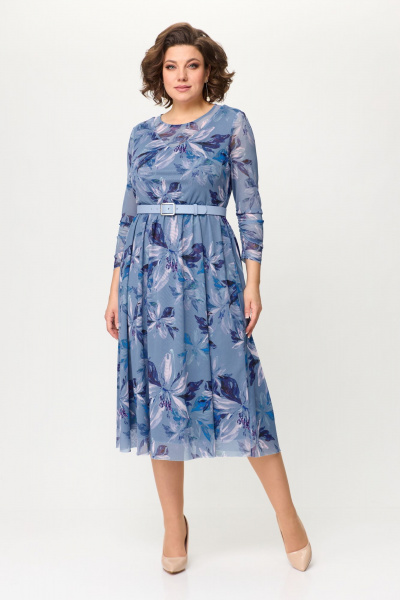 Летнее платье из сетки с V-образными кокетками Bonna Image 888 голубой - фото 1