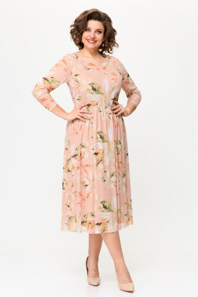 Летнее платье из сетки с V-образными кокетками Bonna Image 888 персиковый - фото 1