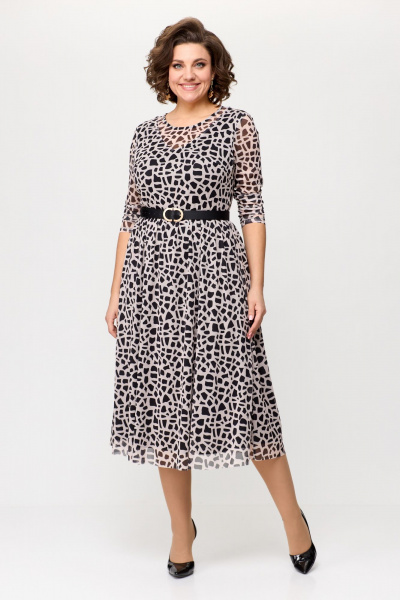 Летнее платье из сетки с кокетками и ремнем Bonna Image 888 розово-черный - фото 1