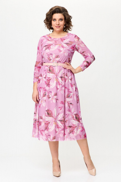 Летнее платье из сетки с кокетками и ремнем Bonna Image 888 розовый - фото 4