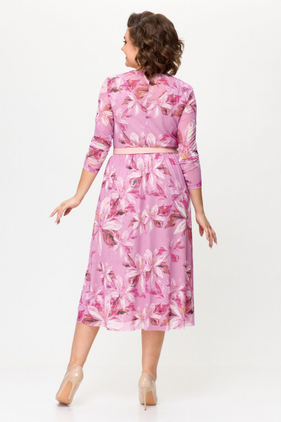 Летнее платье из сетки с кокетками и ремнем Bonna Image 888 розовый - фото 2