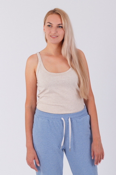 Круглогодичный хлопковый трикотажный топ без рукавов Belarusachka У5574 беж - фото 1