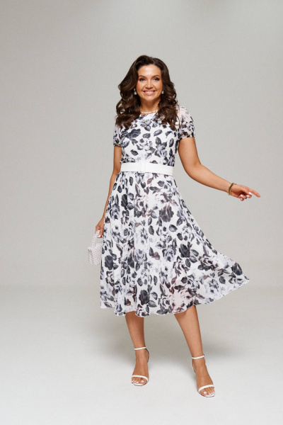 Жакет, платье Beautiful&Free 6157 молочный+цветы - фото 6