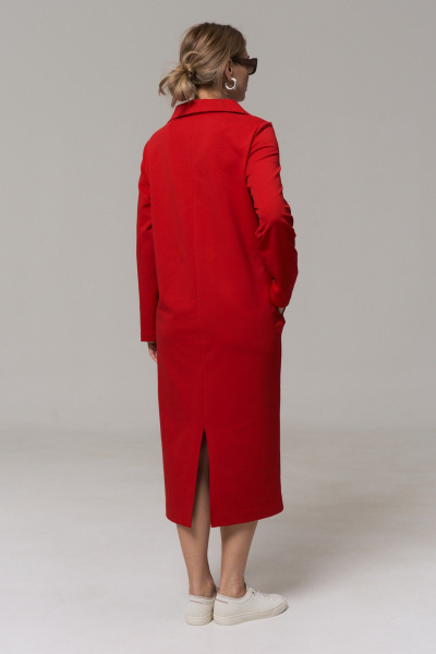 Платье миди в прямом стиле из трикотажа и хлопка GRATTO 8339 алый - фото 8