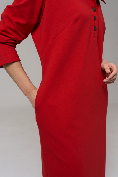 Платье миди в прямом стиле из трикотажа и хлопка GRATTO 8339 алый - фото 7