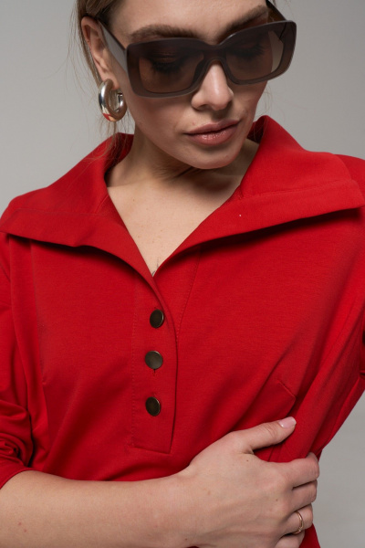 Платье миди в прямом стиле из трикотажа и хлопка GRATTO 8339 алый - фото 5