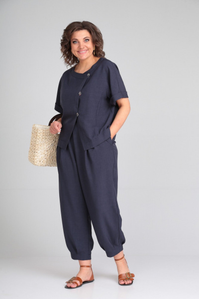 Универсальный костюм с жакетом и брюками из текстиля Michel chic 1337/1 темно-синий - фото 3