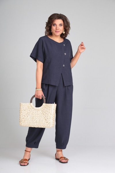 Универсальный костюм с жакетом и брюками из текстиля Michel chic 1337/1 темно-синий - фото 2