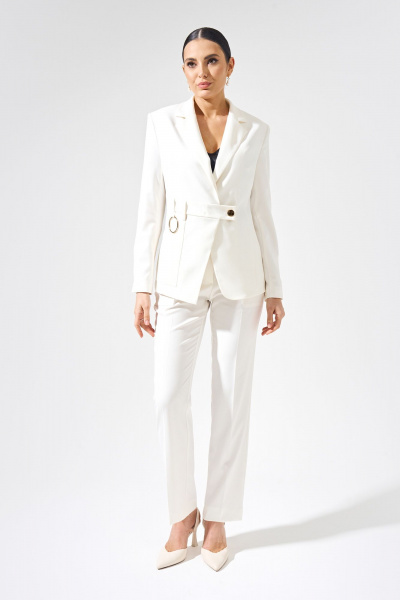 Деловой костюм из вискозного текстиля, жакет и брюки FOXY FOX 1503 молочный - фото 1