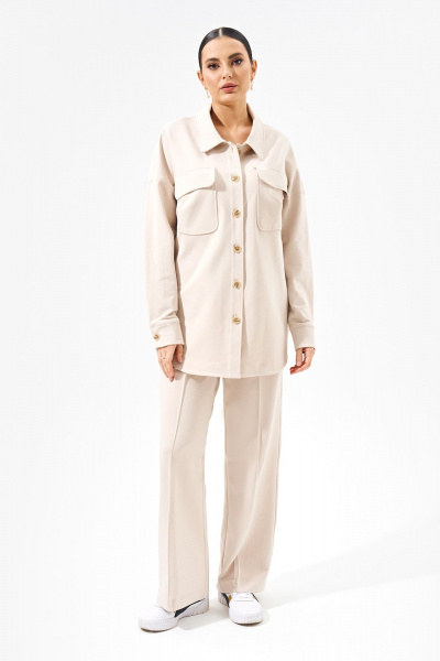 Летний костюм из трикотажа с рубашкой и брюками для повседневной носки FOXY FOX 1508 бежевый - фото 1