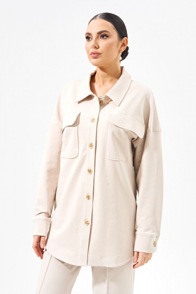 Летний костюм из трикотажа с рубашкой и брюками для повседневной носки FOXY FOX 1508 бежевый - фото 4