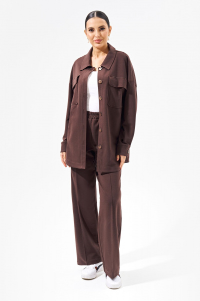 Летний костюм из трикотажа с рубашкой и брюками в стиле casual FOXY FOX 1508 коричневый - фото 9