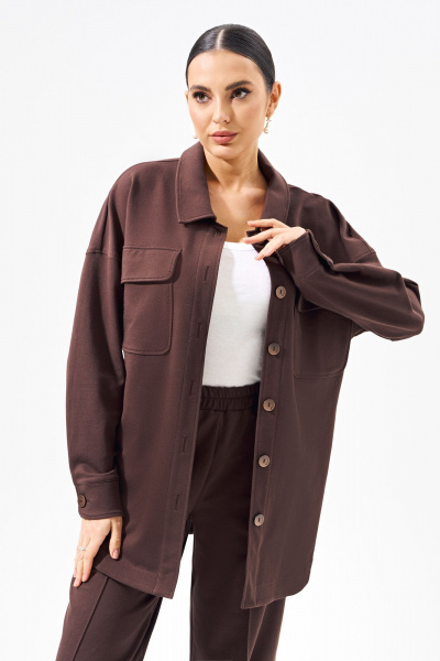 Летний костюм из трикотажа с рубашкой и брюками в стиле casual FOXY FOX 1508 коричневый - фото 3