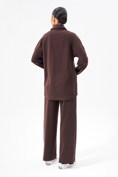 Летний костюм из трикотажа с рубашкой и брюками в стиле casual FOXY FOX 1508 коричневый - фото 2