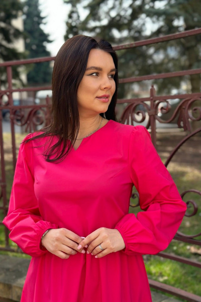 Мини платье из текстиля и хлопка с молнией для повседневной носки S.O.L O Me М-1536 фуксия - фото 2